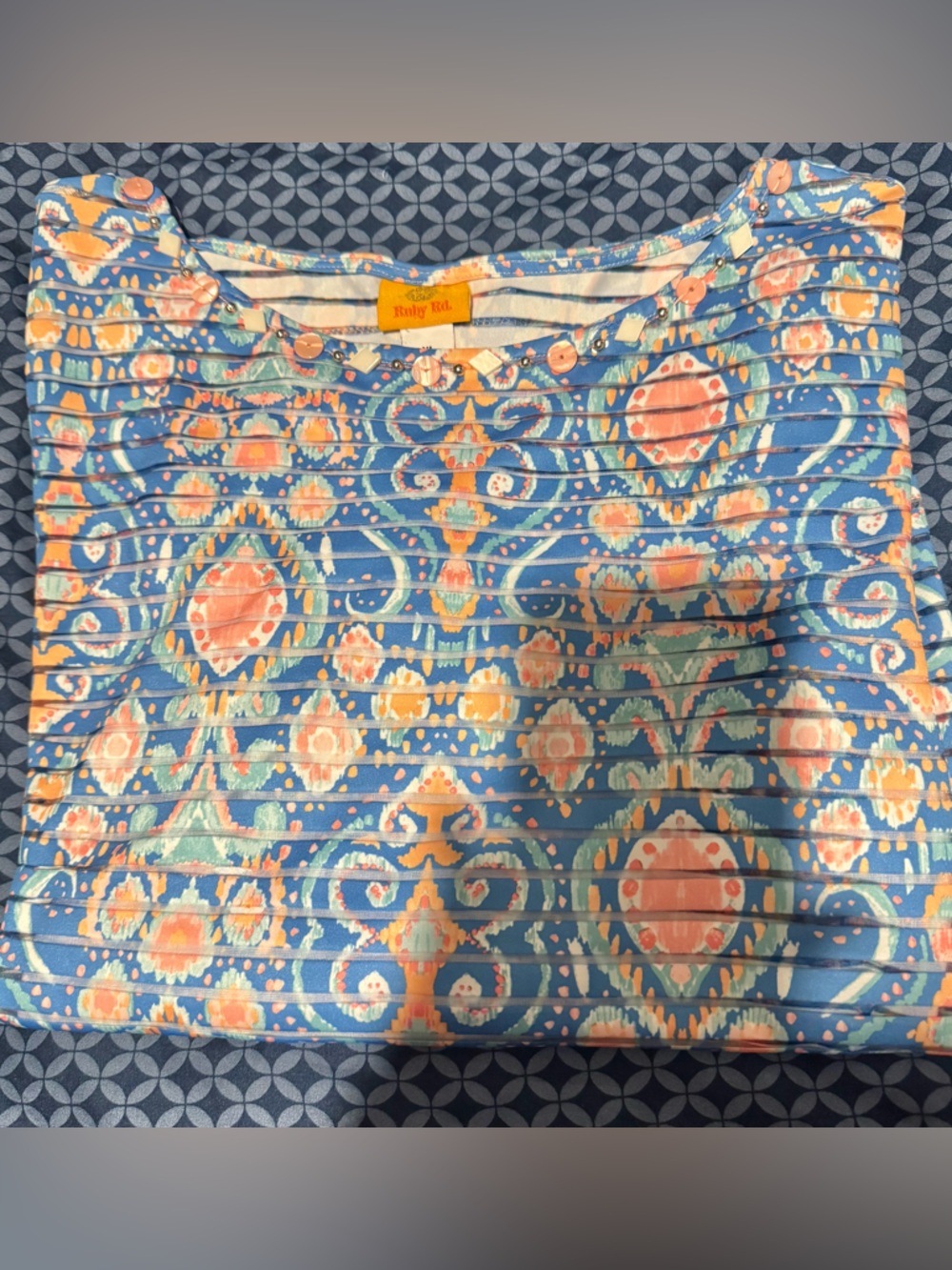 Lilly Pulitzer Blue Multi Ikat-Print Pleated Top